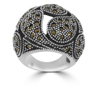 Stately Steel Marcasite Domed Teardrop Ring - size 9